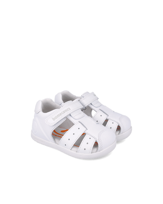 Sandale albe calapod lat din piele, Biomecanics 252164-A050
